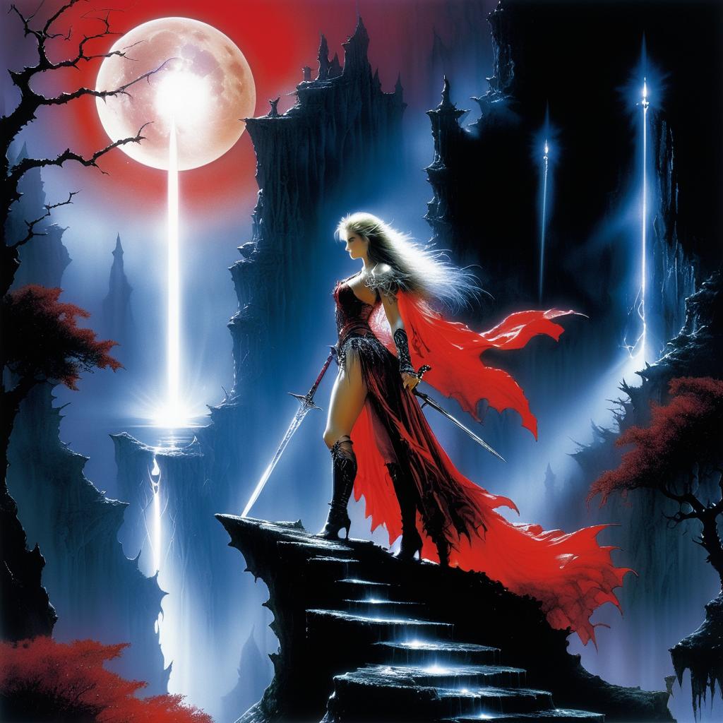 Mysterious Sorceress Under Crimson Moon