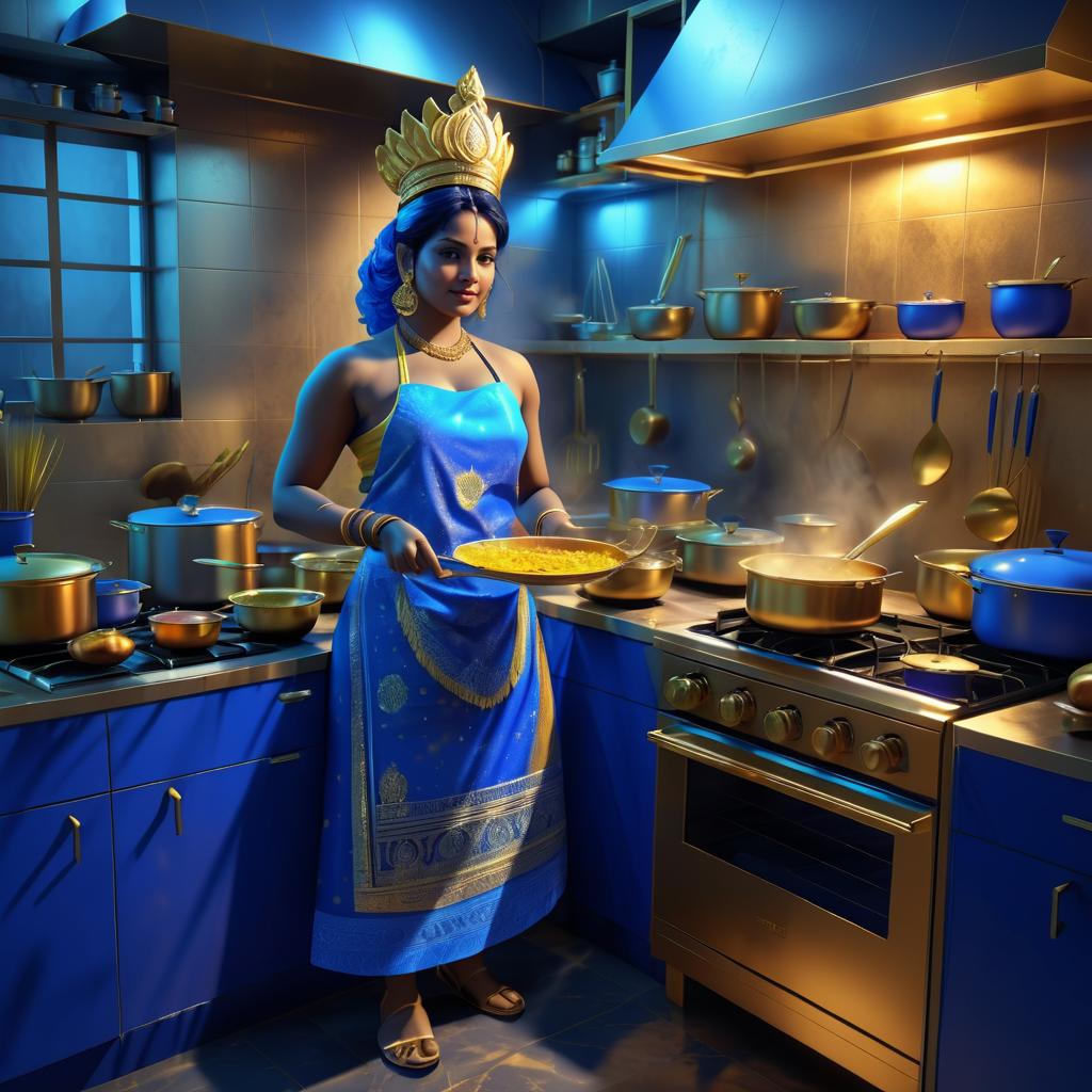 Artistic Full-Body Portrait of Durga Cooking