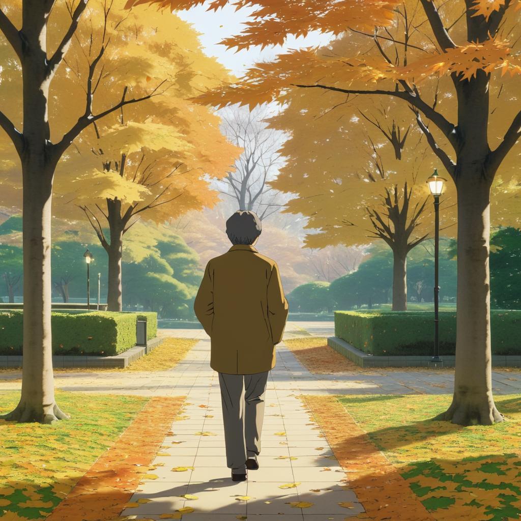 Nostalgic Autumn Walk in Anime Style