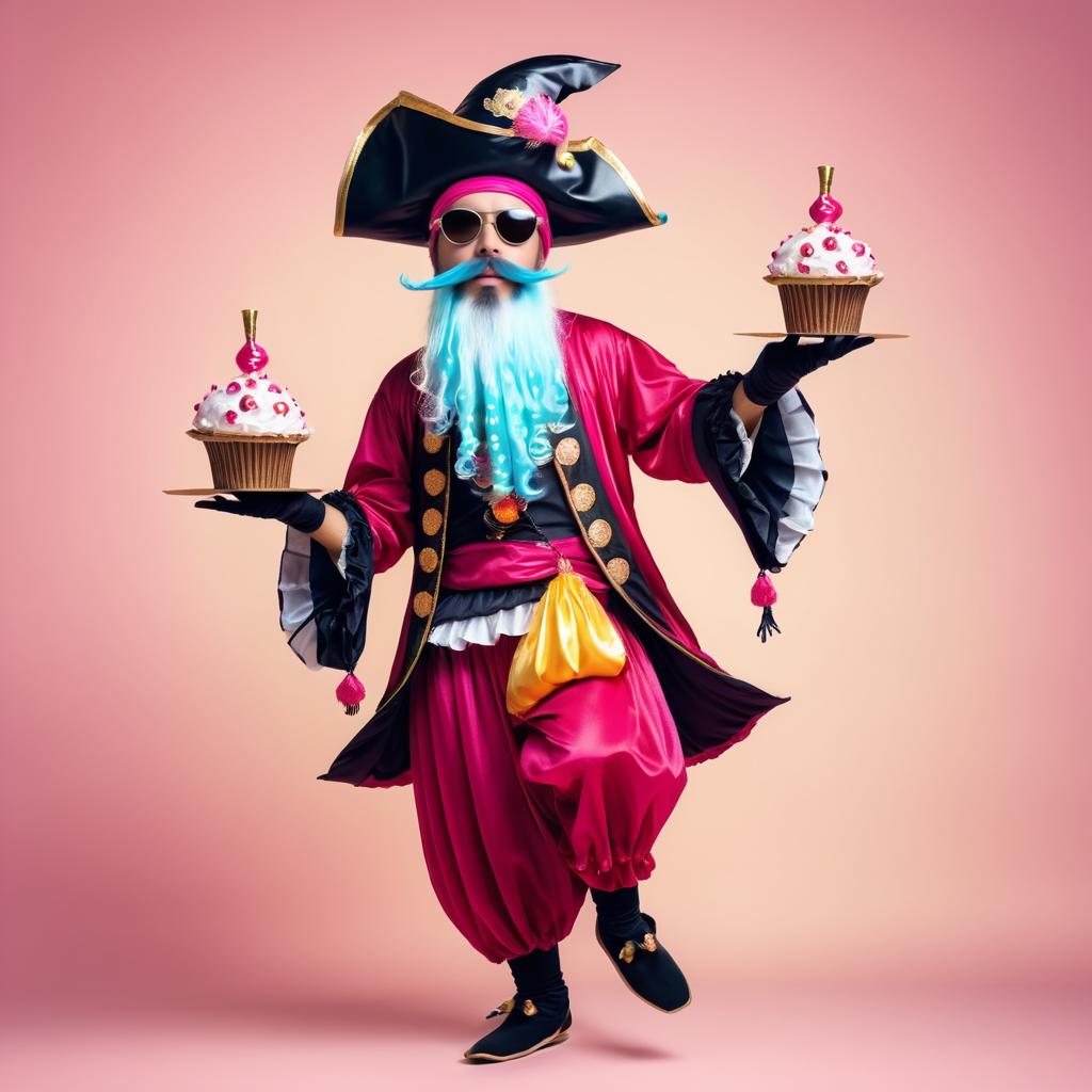 Whimsical Pirate Lama Juggling Cupcake