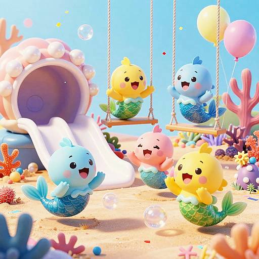 Playful Miniature Mermaids in Coral Reef