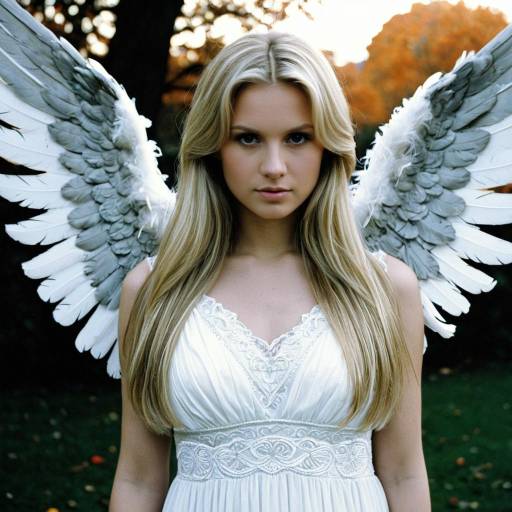 Young Woman with Angel Wings in White Dress