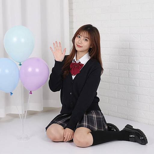 Asian Schoolgirl with Balloons in Pastel