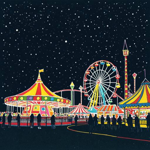 Colorful Amusement Park at Night