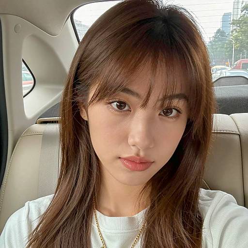 Close-Up Portrait of Young Woman in Car