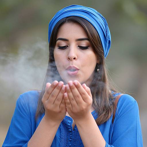 Close-Up Woman in Blue Dress
