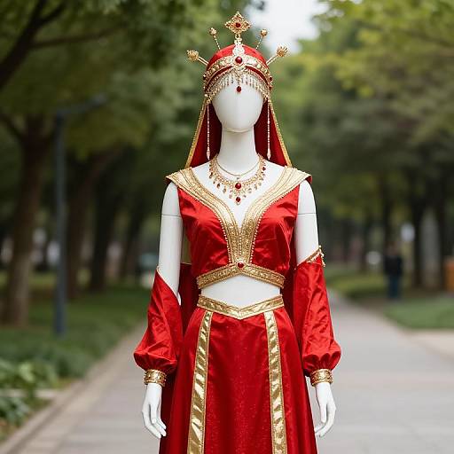 Mannequin in Red and Gold Outfit