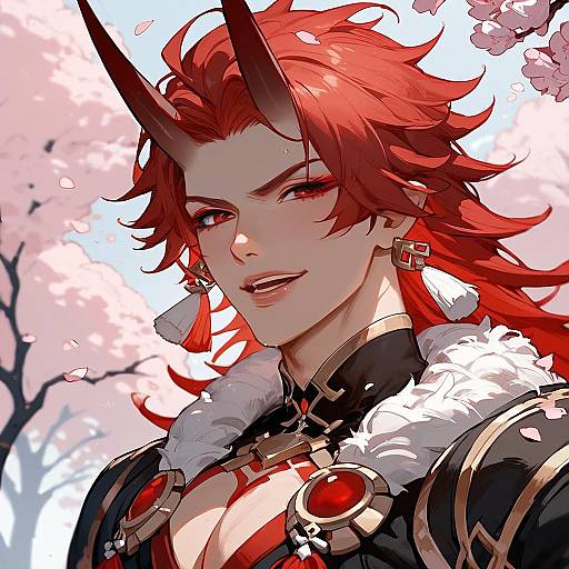 Oni Warrior in Cherry Blossom Grove