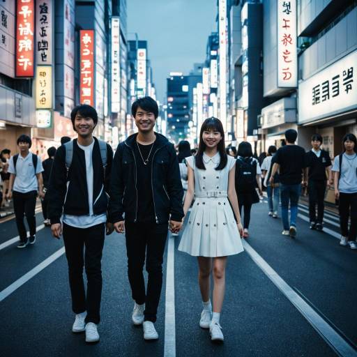 Happy Group Walking in Tokyo Street