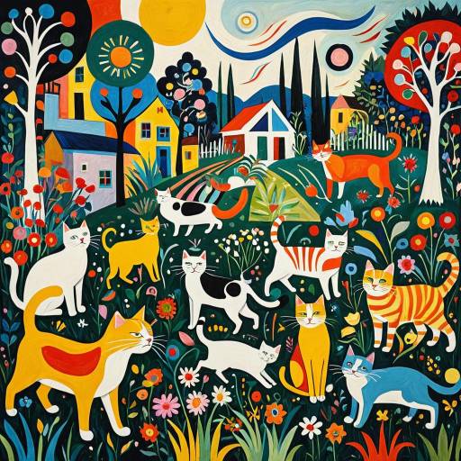 Kandinsky-Style Abstract Garden of Cats