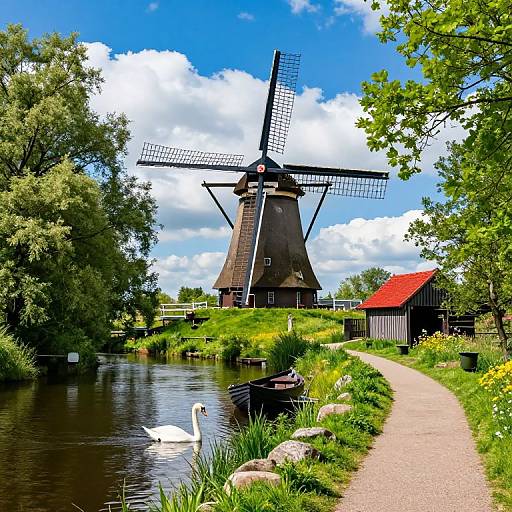 Serene Dutch Windmill Pastoral Scene