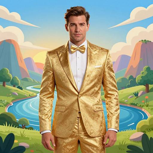 Stylish Man in Gold Suit Illustration