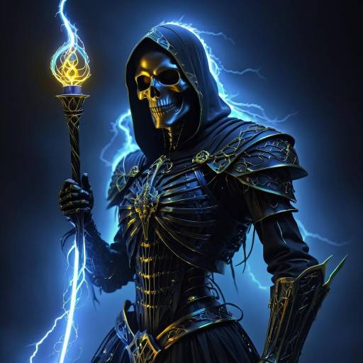 Fantasy Skeleton Sorcerer with Lightning Staff
