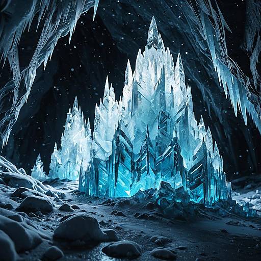 Crystalline Ice Formations in Frozen Cave