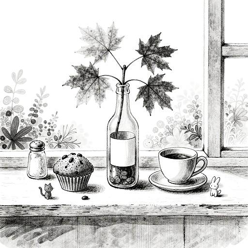 Whimsical Black-and-White Breakfast Still Life