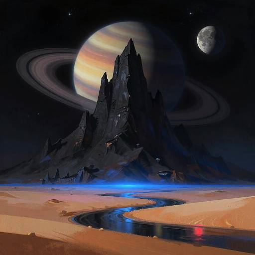 Jagged Black Mountain on Alien Horizon