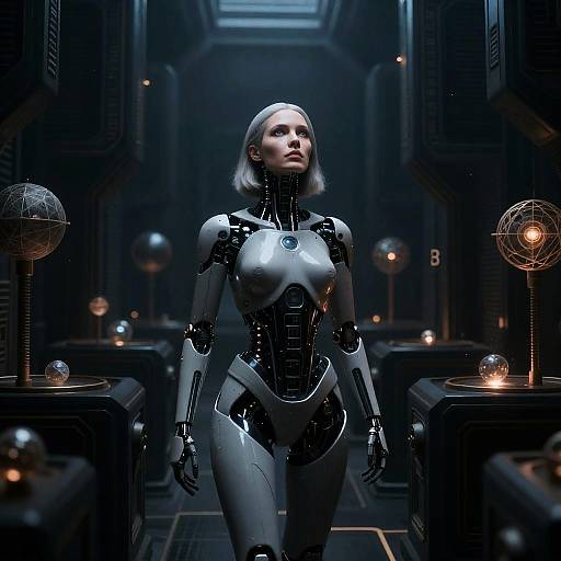 Cybernetic Woman in Biomechanical Labyrinth