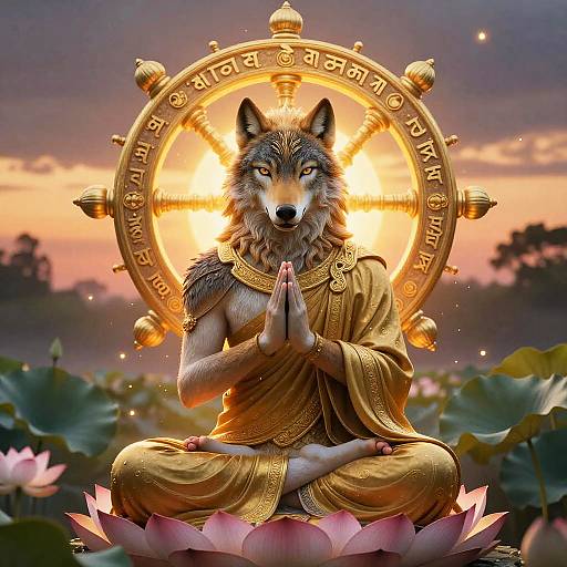 Sacred Wolf Monk in a Dreamy Garden