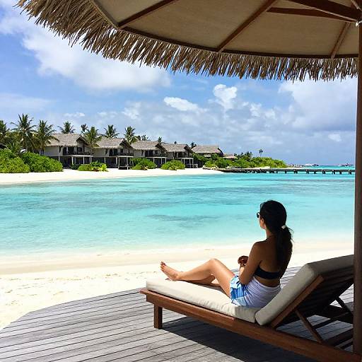 Woman Relaxing on Beach Chair at Maldives Resort