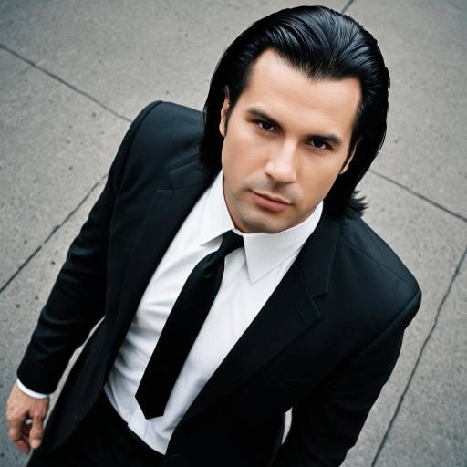 Man in Black Suit with Slicked Long Hair