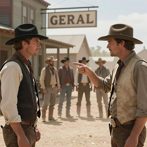 Western Cowboys Confrontation in Dusty Town