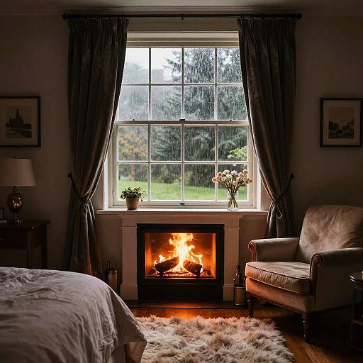 Cozy Bedroom with Rainy French Window