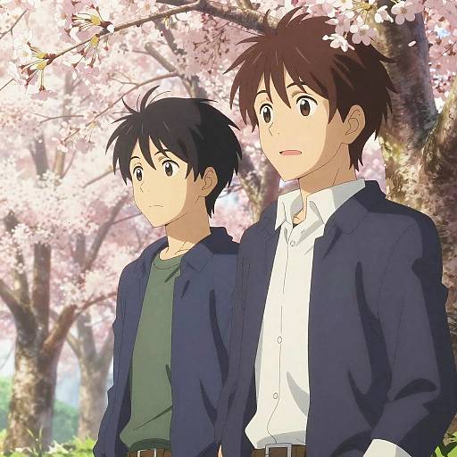 Anime Boys Under Cherry Blossoms