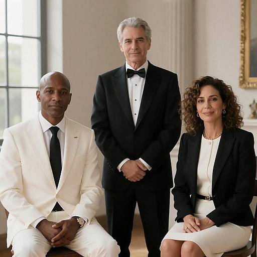 Elegant Trio Portrait by Stone Column