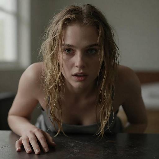 Wet Disheveled Blonde Intense Portrait