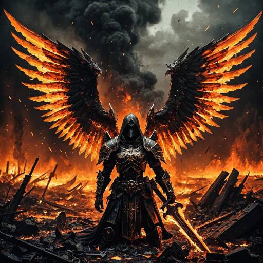 Fallen Angel Warrior with Fiery Wings