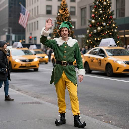City Elf in Festive Street Scene