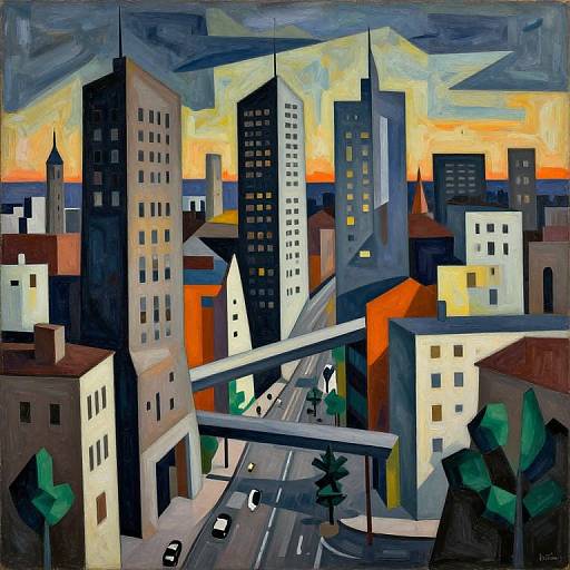 Cubist Cityscape at Twilight