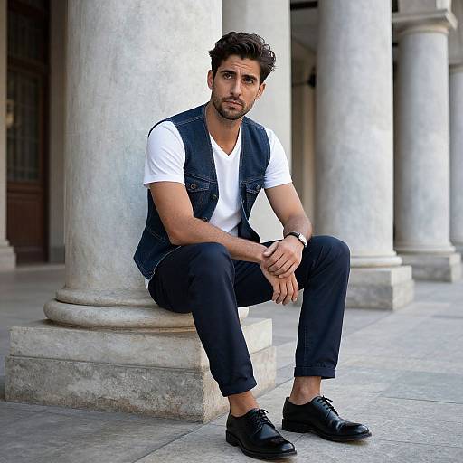 Contemplative Man in Tailored Denim