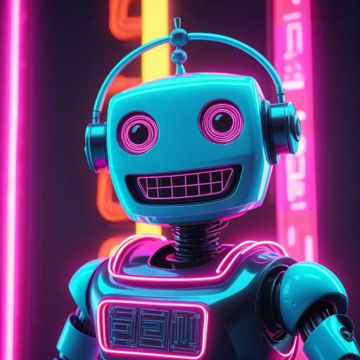 Smiling Robot Under Neon Festival Lights