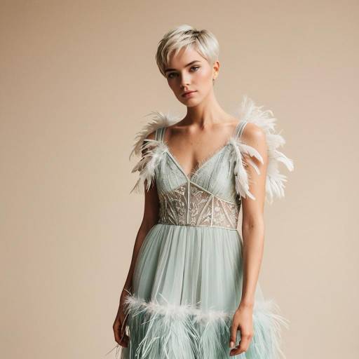 Woman in Elegant Feather Dress