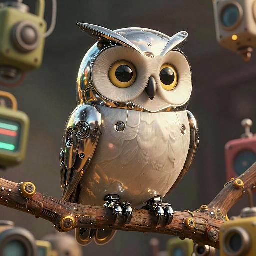 Futuristic Whimsical Robotic Owl Portrait