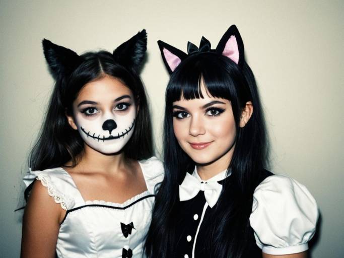 Girls in Cat Costumes with Face Paint