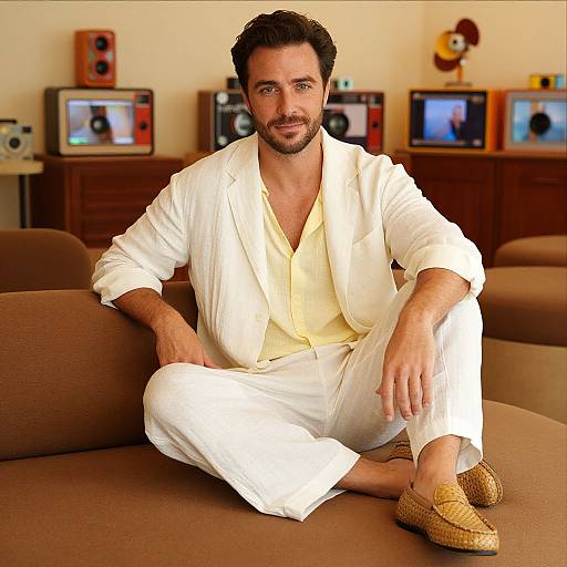 Man in Soft Linen Suit Relaxing