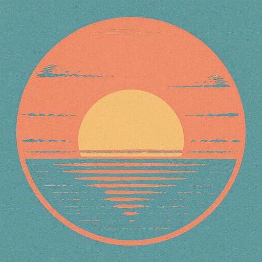 Hand-Drawn Teal Coral Retro Sunset