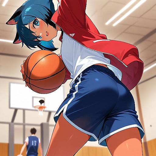 Kagemori Michiru Holding Basketball Indoors