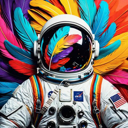 Astronaut with Colorful Feather Mask