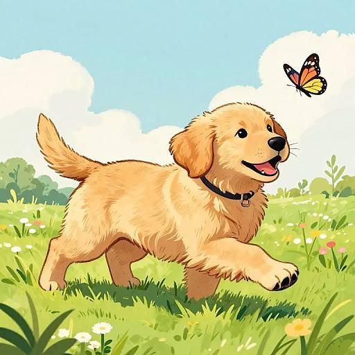 Playful Golden Retriever Puppy Illustration