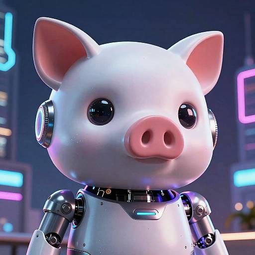 Futuristic Pig-Cat Hybrid Robot