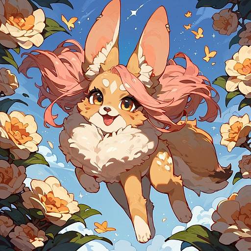 Adorable Fluffy Creature in Pastel Flowers