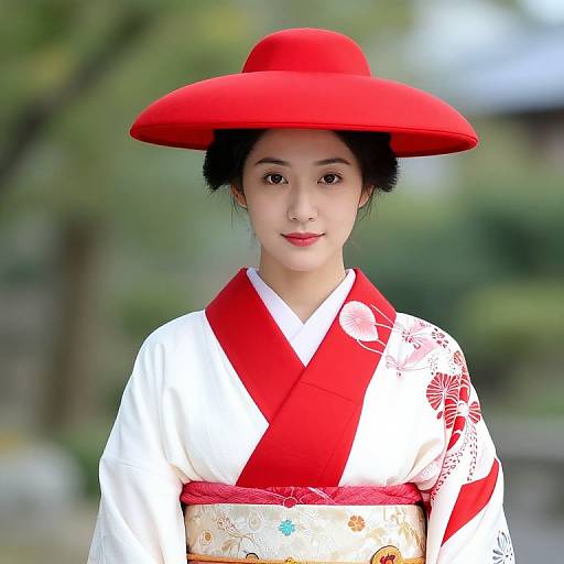 Woman in Red and White Kimono