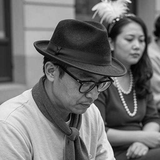 Black and White Portrait of Man in Fedora