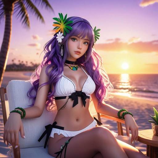 Anime Girl at Sunset Beach Lounge Anime Girl at Sunset Beach Lounge