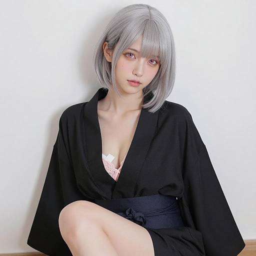 Portrait of Woman in Black Kimono