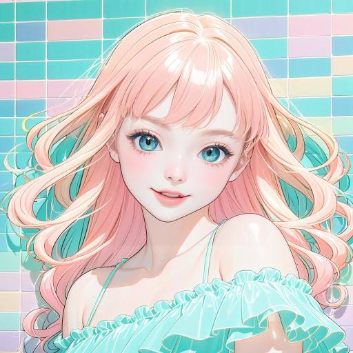 Cheerful Anime Teen in Pastel Dress