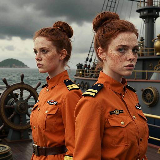 Dieselpunk Twin Ship Captains in Port